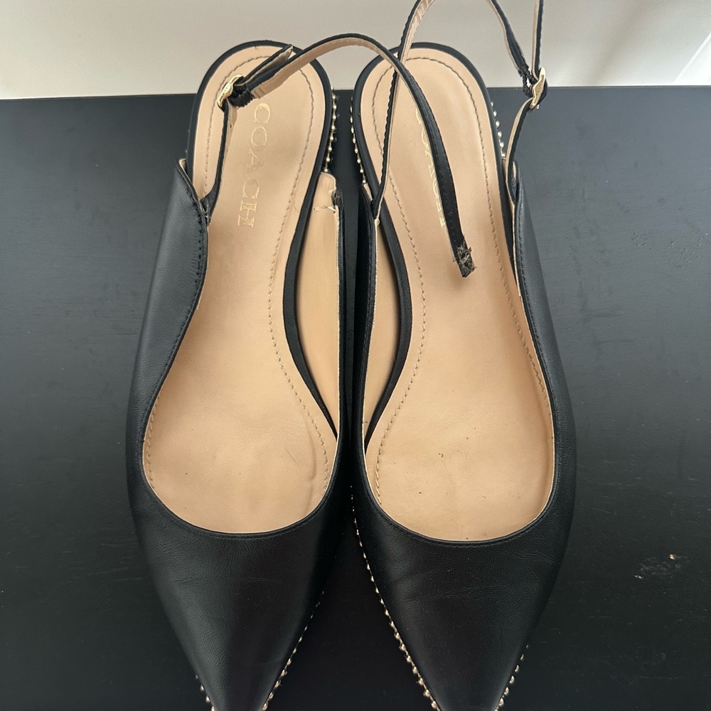 Coach Vae Leather Skimmer Black Slingback Flats